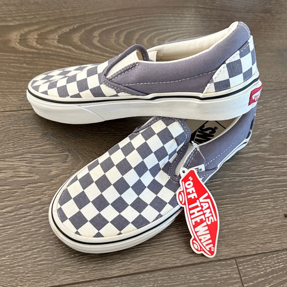 Vans Kids Checkerboard Slip-On Sneakers in Grey and White - brand new in box